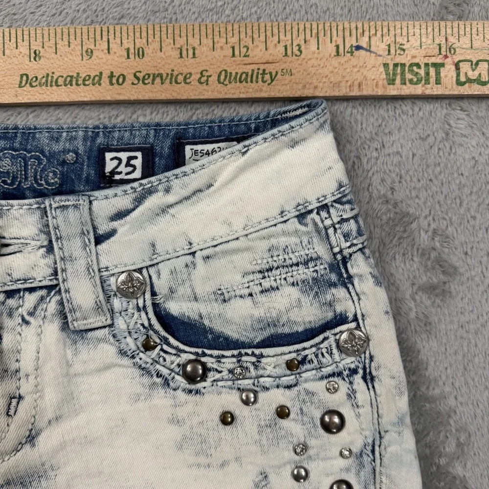 Miss Me Denim Shorts Womens 25 Embellished Studded Low Stretch Denim Y2K Blue
